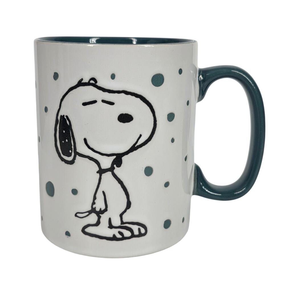 PEANUTS SNOOPY “FRECKLED JOY” TEAL POLKA DOT MUG BY GIBSON HOMEWARES 15oz CLEAN